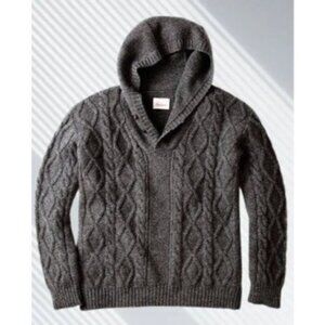 BOLIVARES Cable Knit Hooded Sweater Gray Wool Pullover Casual Warm & Stylish Win